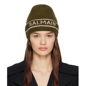 NEW Balmain Green Jacquard Beanie